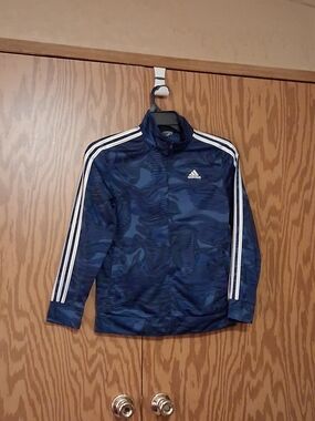 Adidas Womens Navy Blue Track Jacket with White Stripes EUC Size S